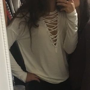 white top with lace up front